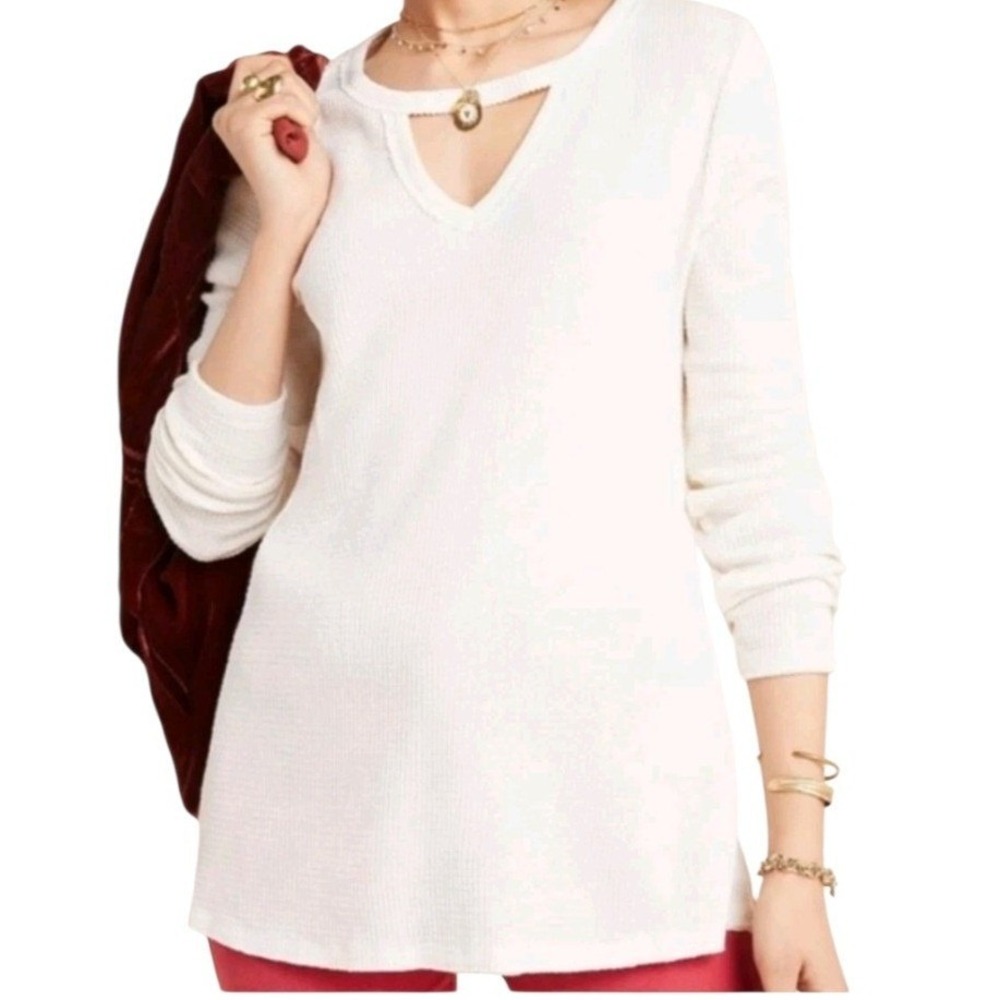 NWT Anthropologie t.la Womens sz XL Waffle Knit Open Neck Ivory Indie Sleaze Top